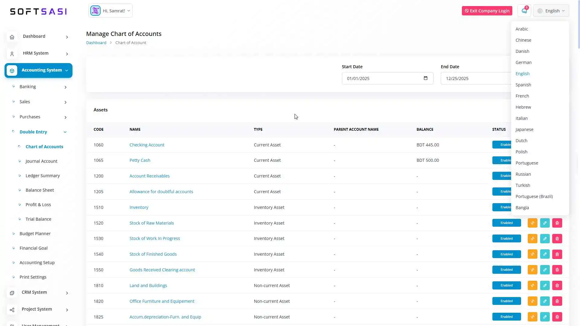Chart of Accounts
